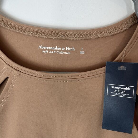 ABERCROMBIE & FITCH Soft A&F Collection Tan Long Sleeve Cutout Nylon Bodysuit L - Picture 2 of 7